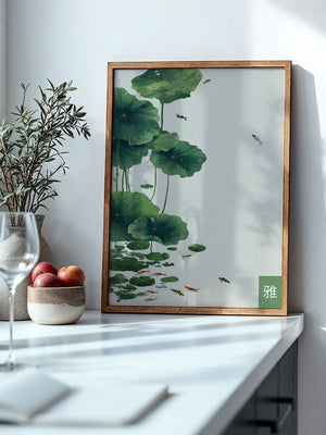 Seerosen und Koi minimalistisch