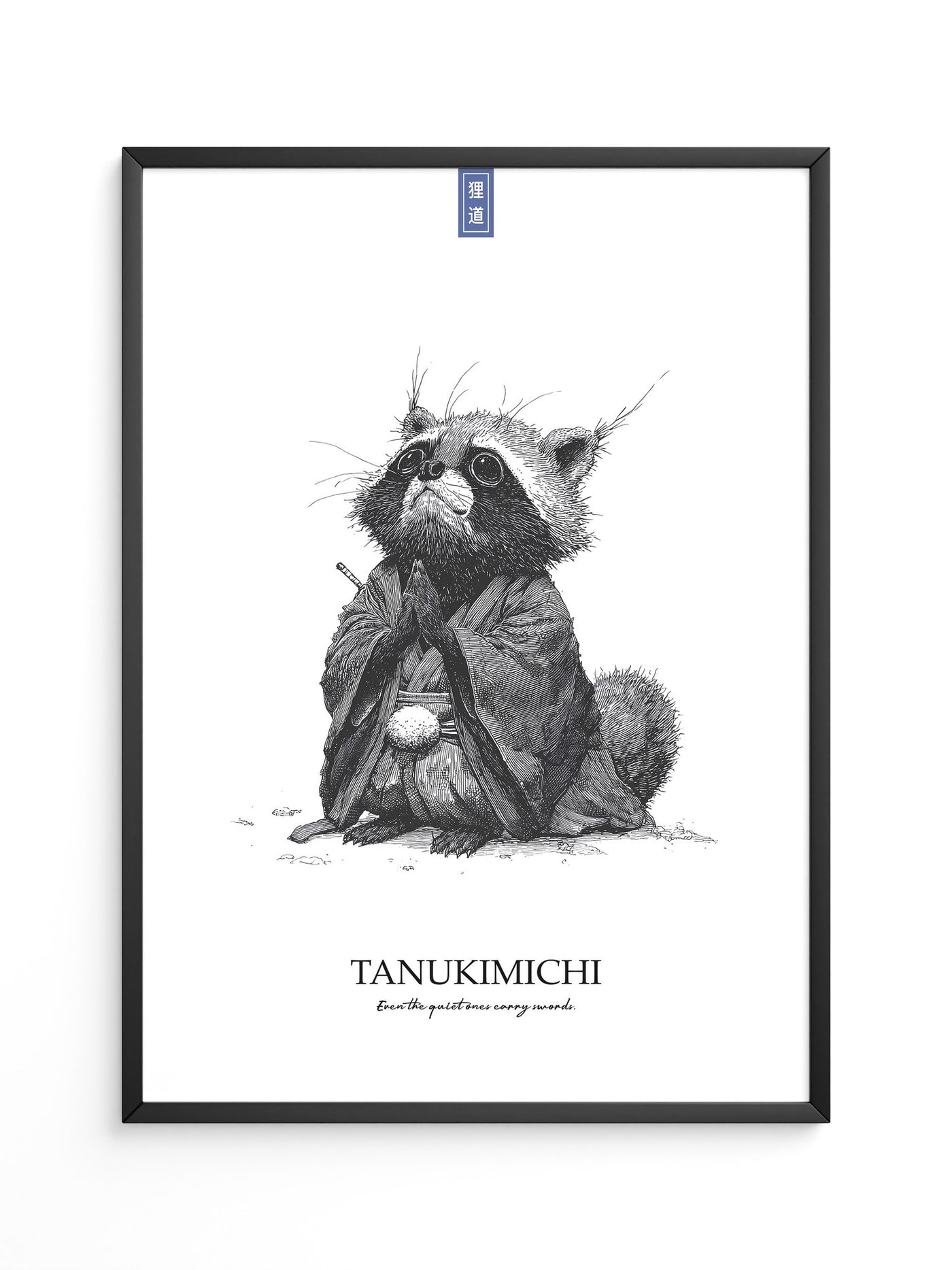 Tanuki Schwarzweiß Zeichnung