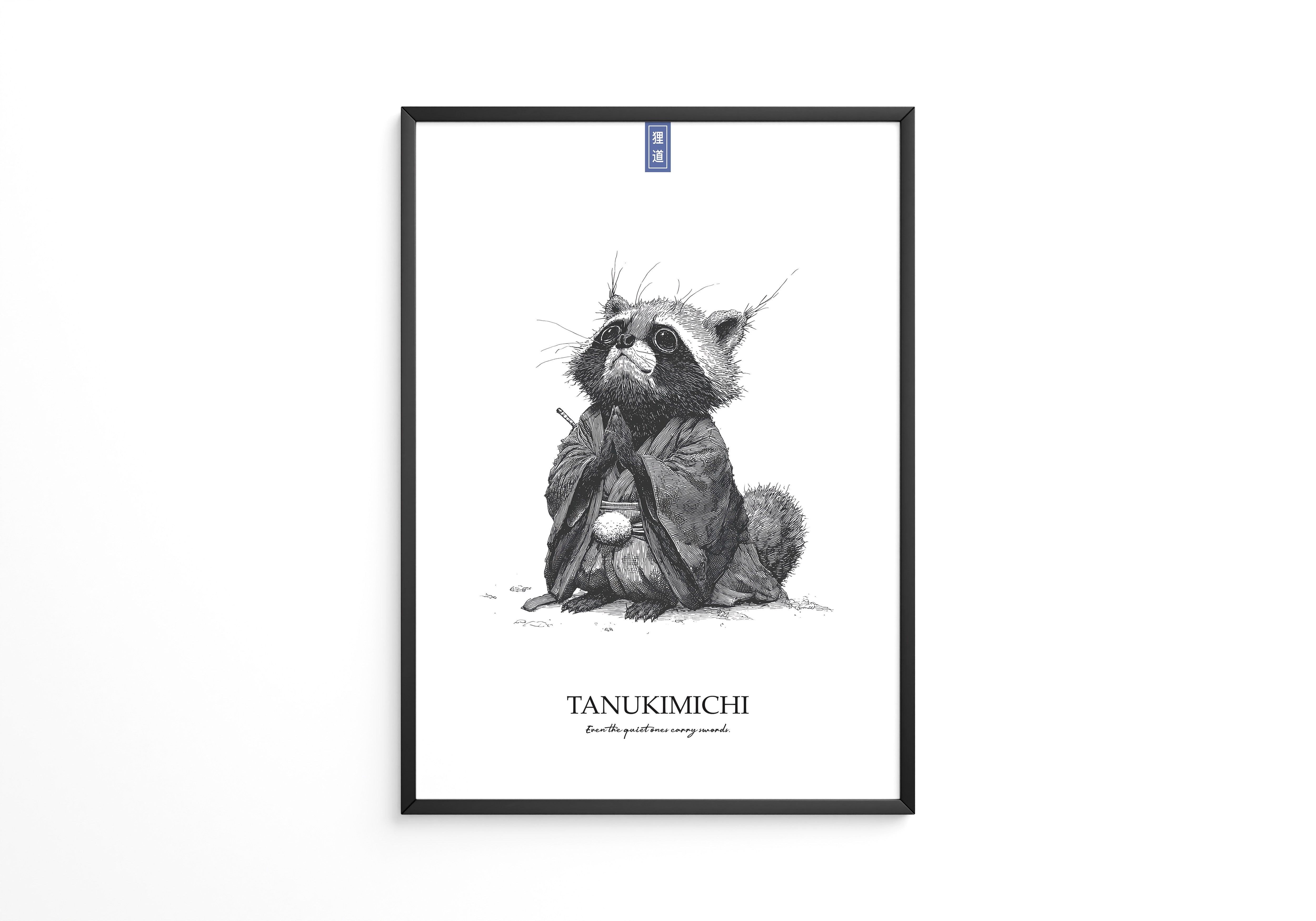 Tanuki Schwarzweiß Zeichnung