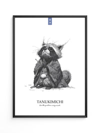 Tanuki Schwarzweiß Zeichnung