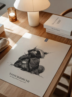 Tanuki Schwarzweiß Zeichnung