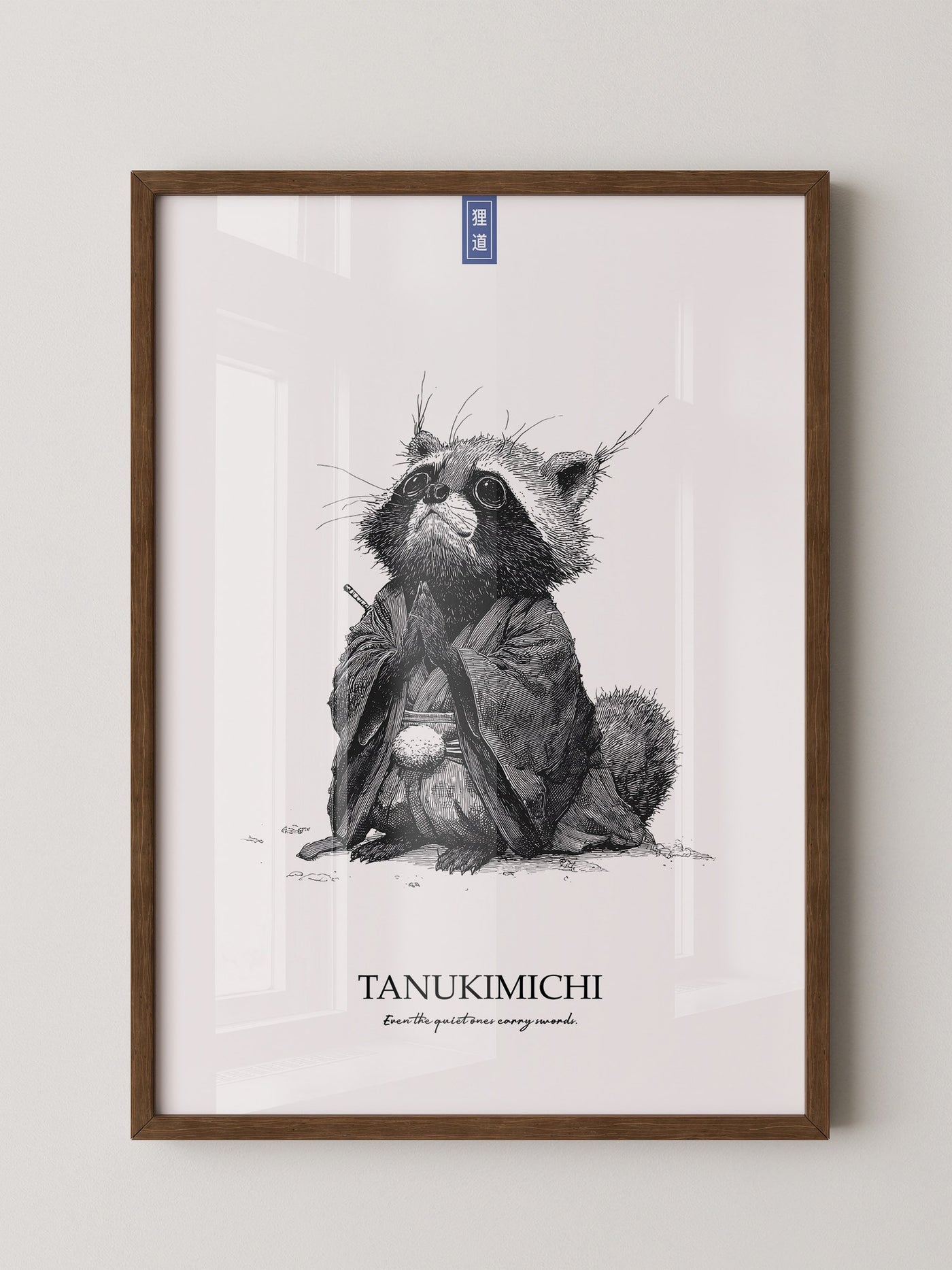 Tanuki Schwarzweiß Zeichnung