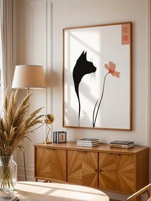 Katzen Silhouette Blume Minimalistisch