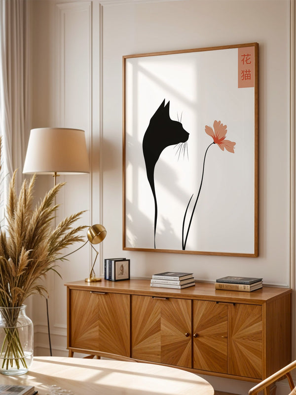 Katzen Silhouette Blume Minimalistisch