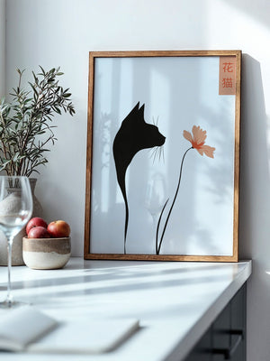 Katzen Silhouette Blume Minimalistisch