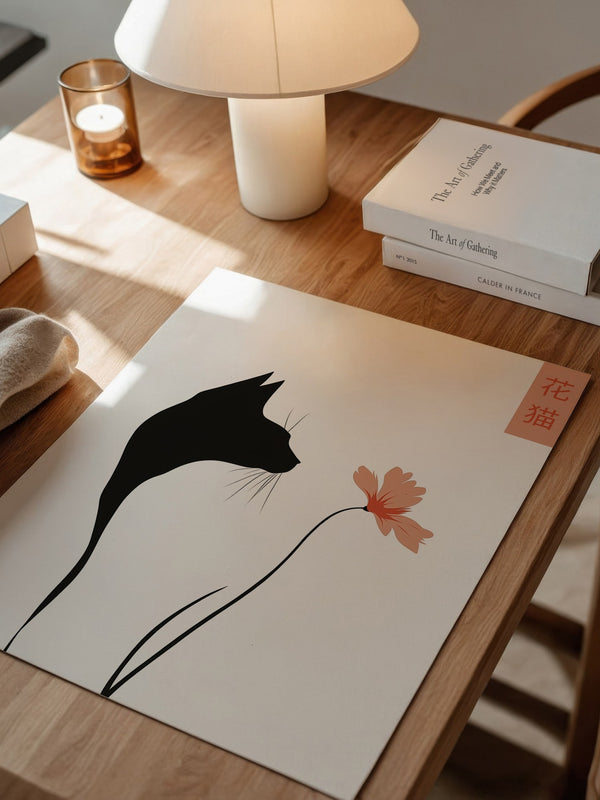 Katzen Silhouette Blume Minimalistisch