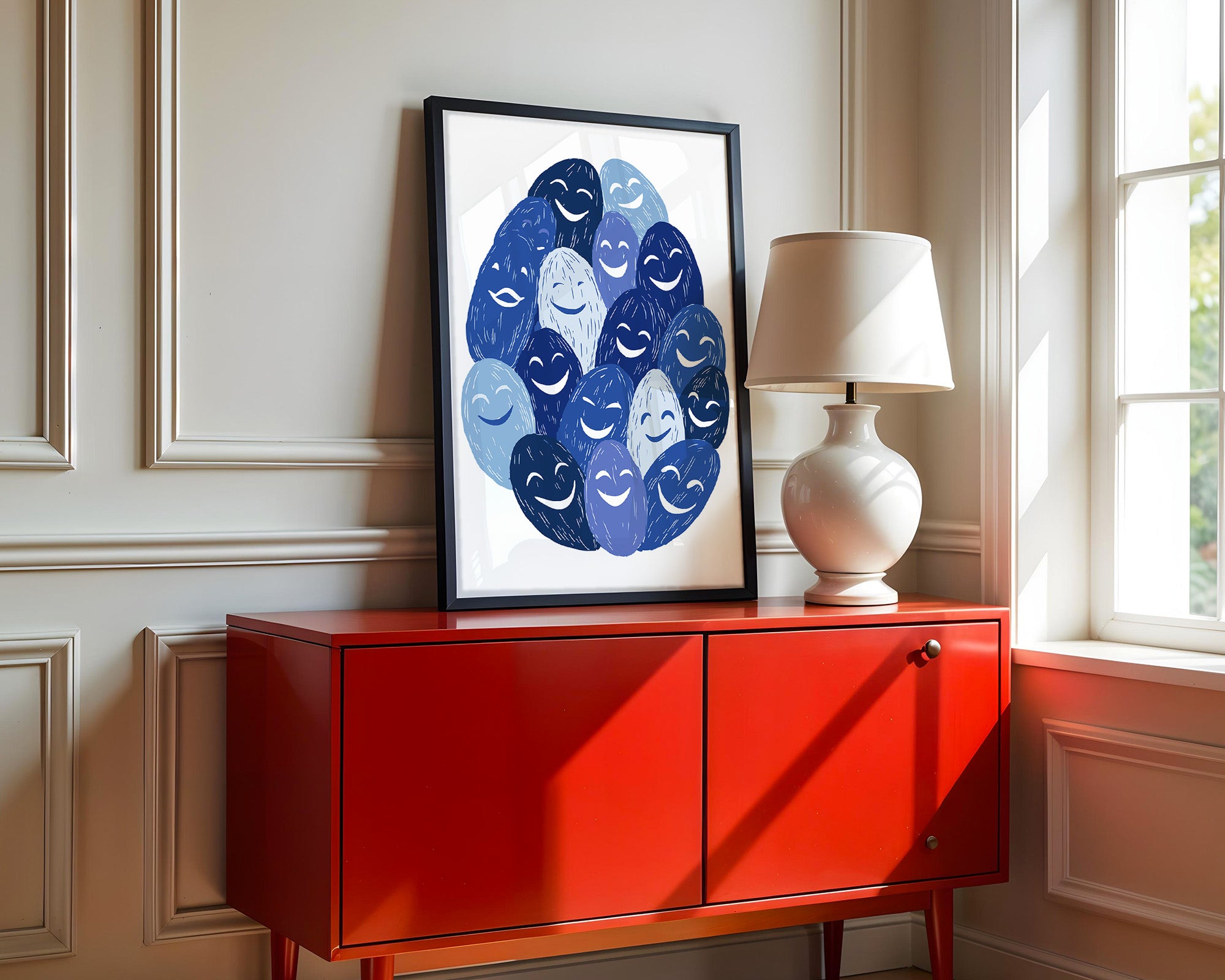 Lächelnde Gesichter Blau Töne