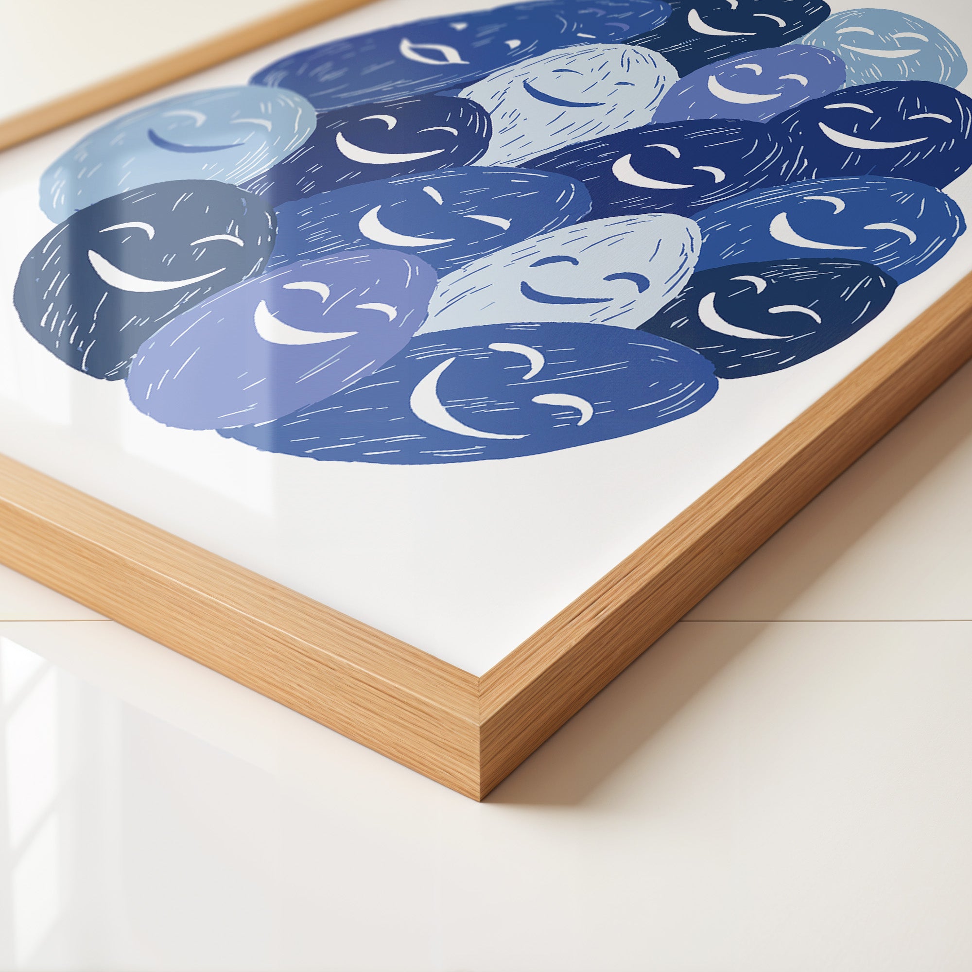 Lächelnde Gesichter Blau Töne