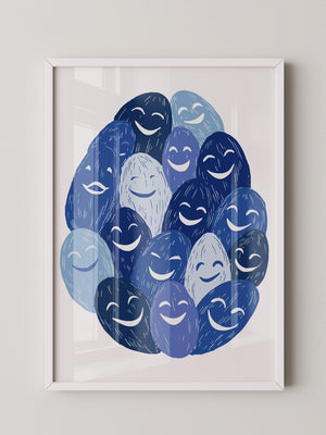 Lächelnde Gesichter Blau Töne