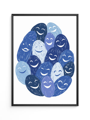 Lächelnde Gesichter Blau Töne