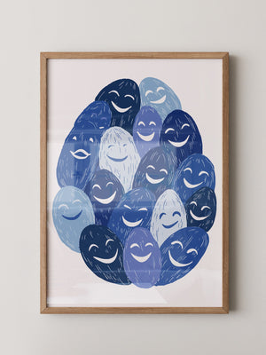 Lächelnde Gesichter Blau Töne