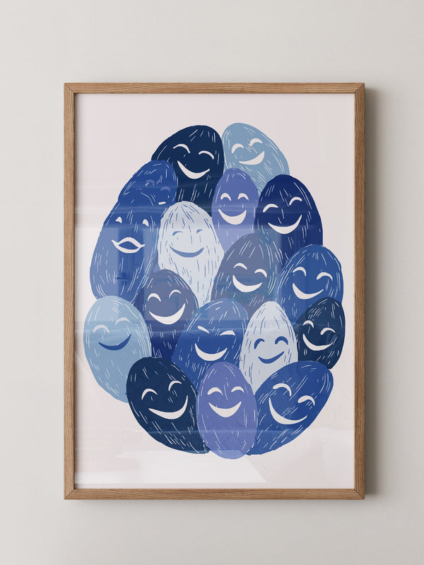 Lächelnde Gesichter Blau Töne