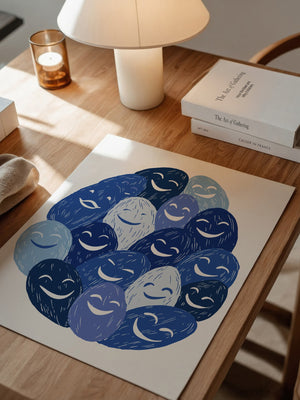 Lächelnde Gesichter Blau Töne