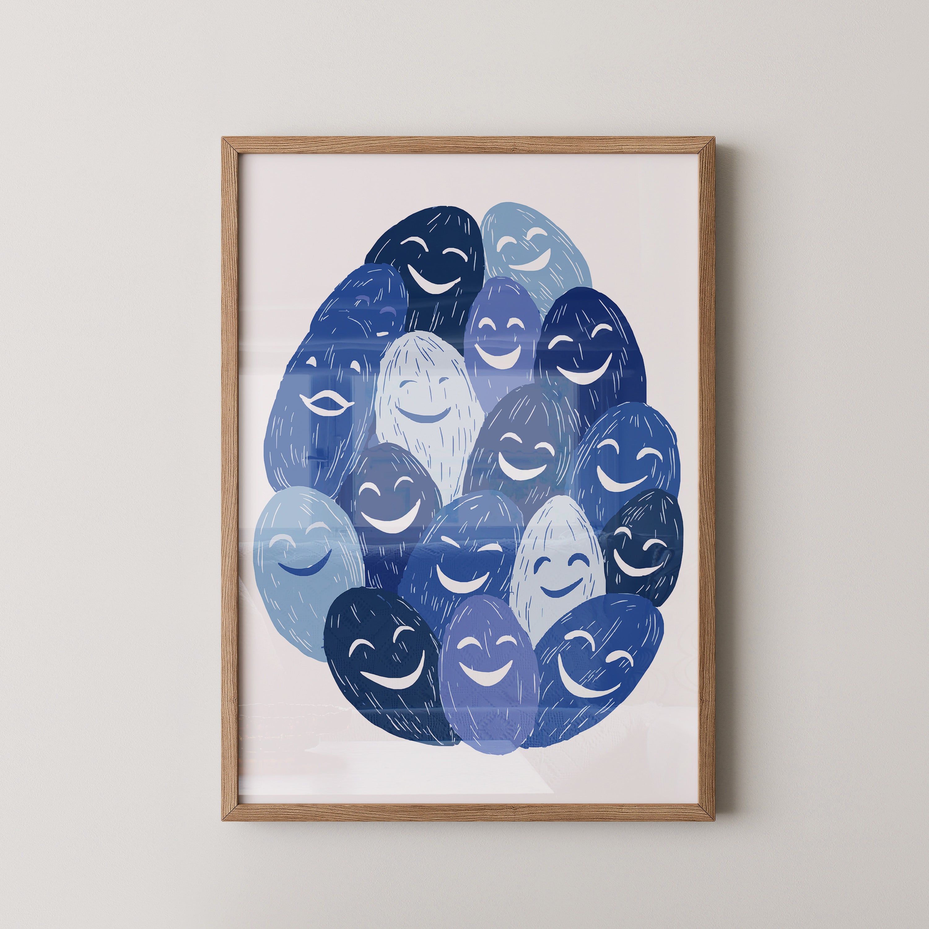 Lächelnde Gesichter Blau Töne