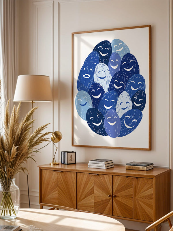 Lächelnde Gesichter Blau Töne