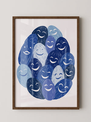 Lächelnde Gesichter Blau Töne