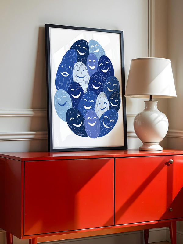 Lächelnde Gesichter Blau Töne