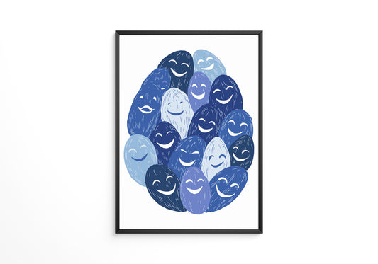 Lächelnde Gesichter Blau Töne