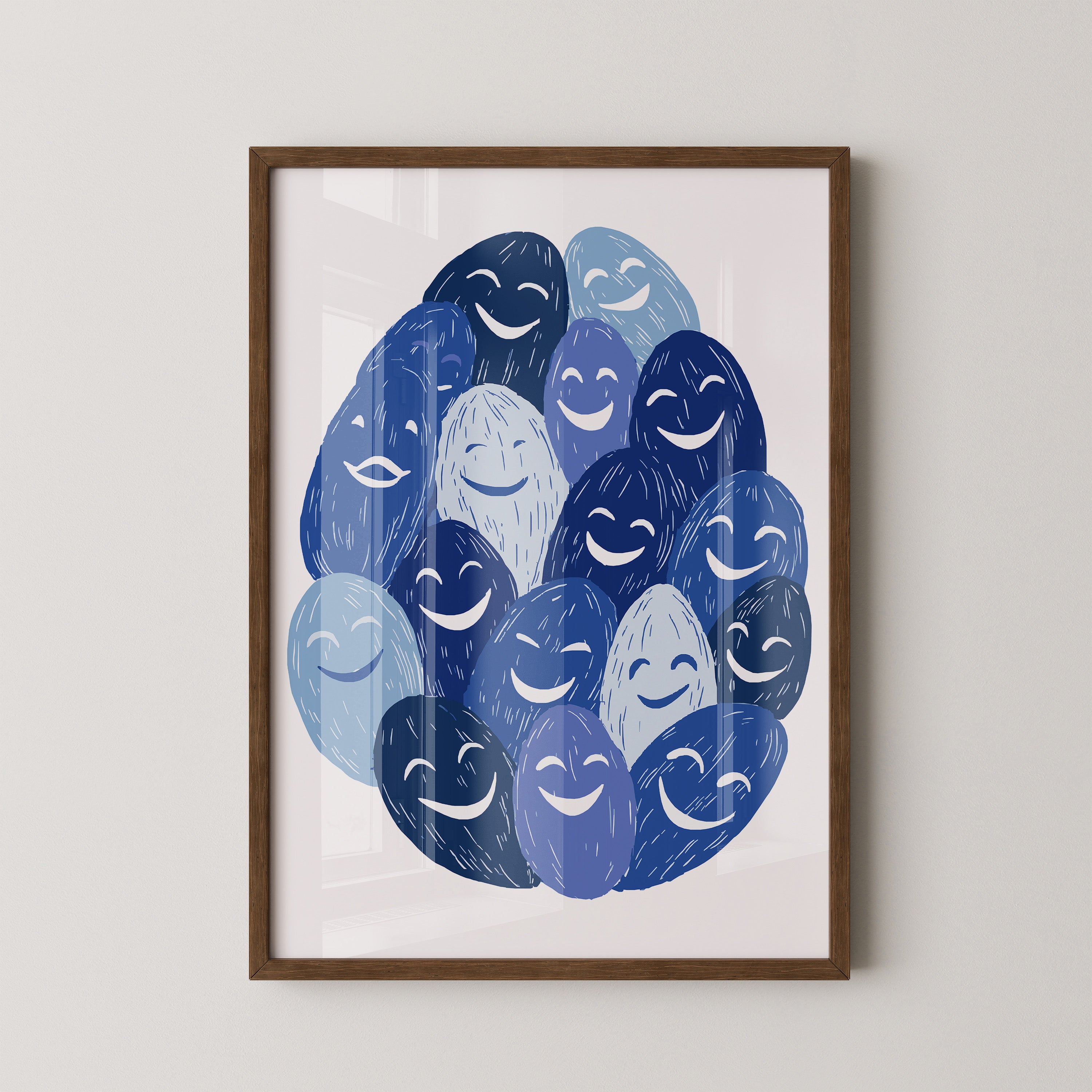 Lächelnde Gesichter Blau Töne