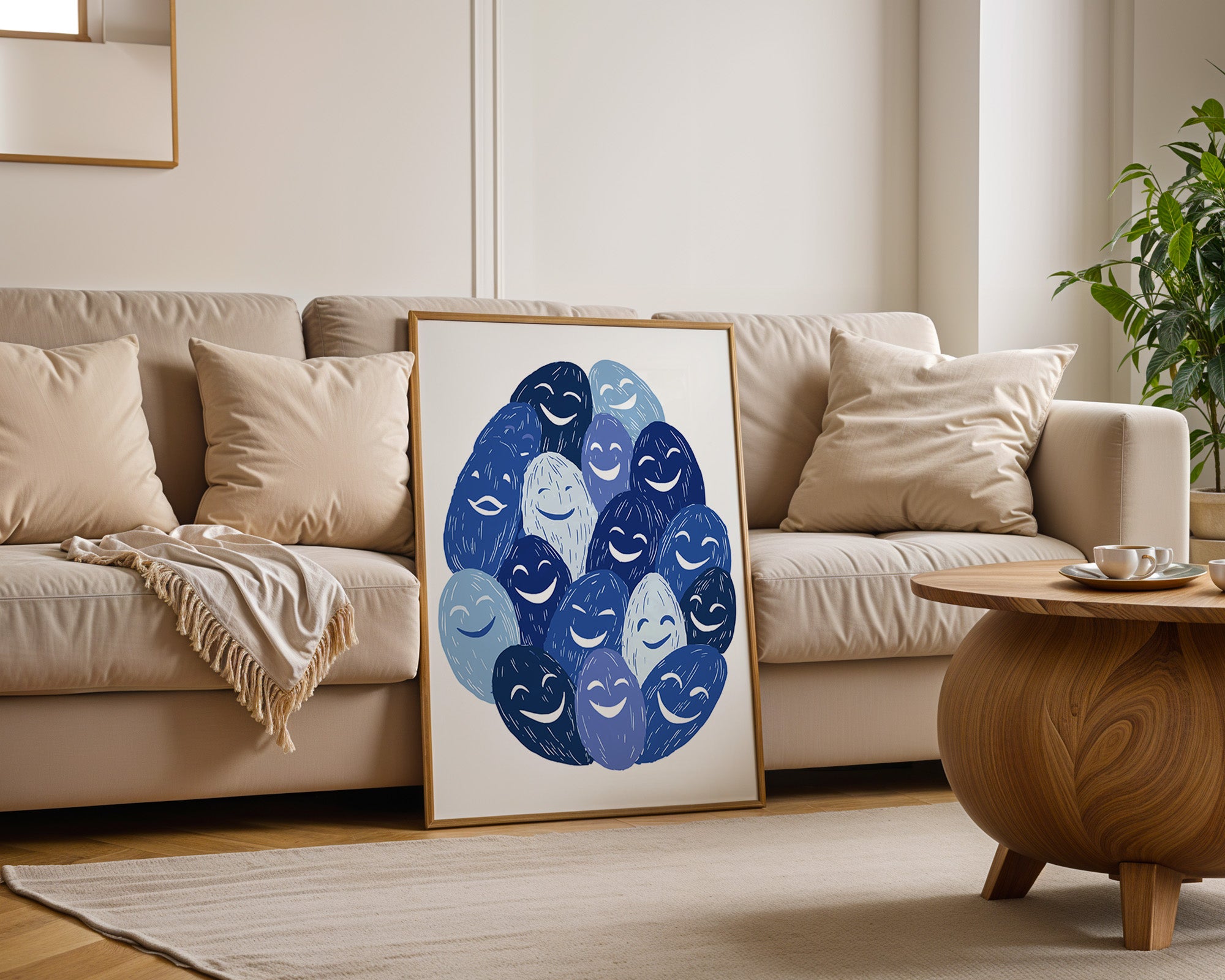 Lächelnde Gesichter Blau Töne