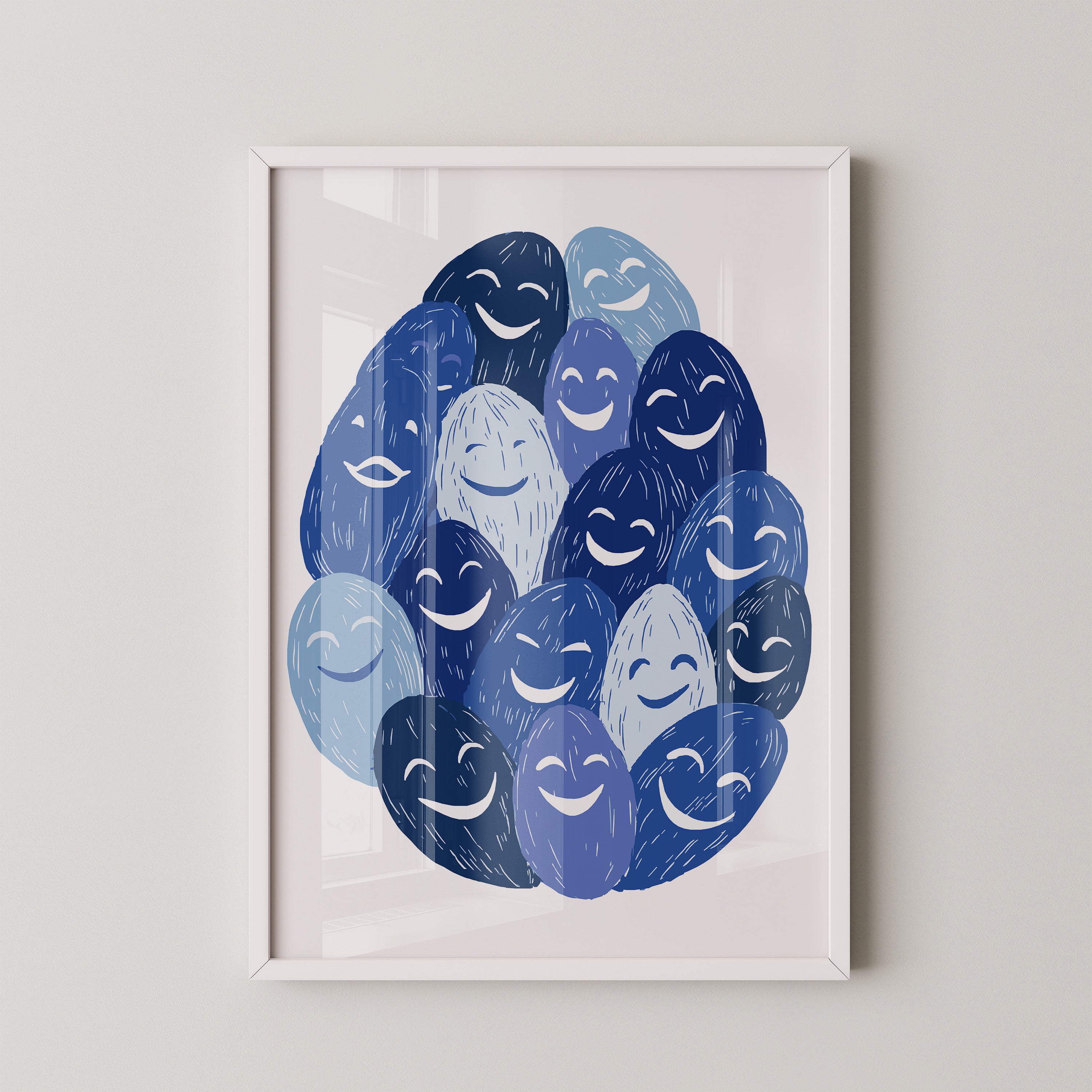 Lächelnde Gesichter Blau Töne