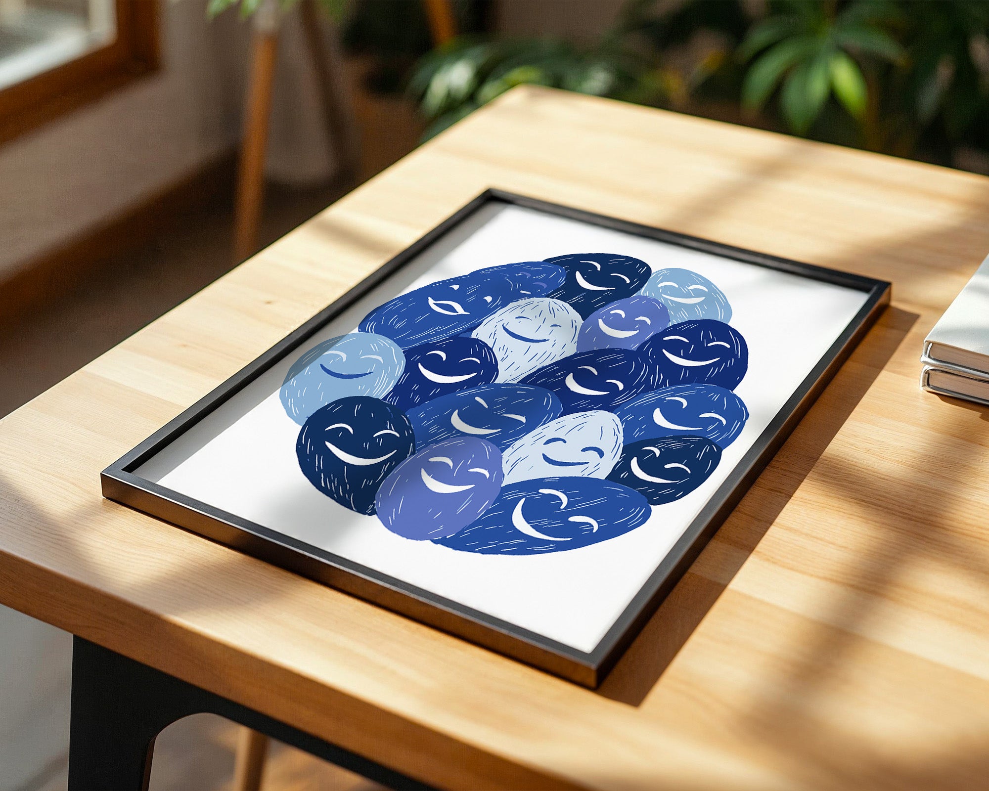 Lächelnde Gesichter Blau Töne