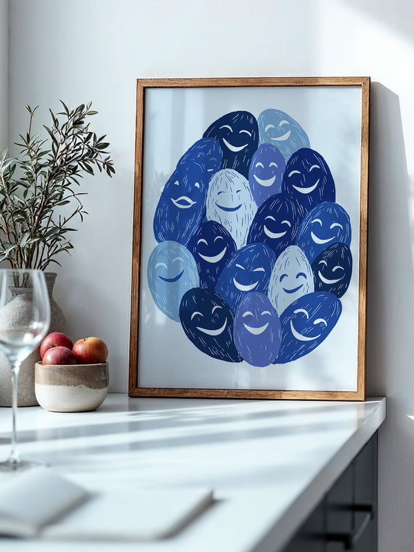 Lächelnde Gesichter Blau Töne