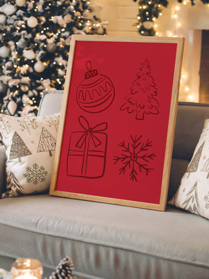Weihnachtssymbole Rot Zeichnung