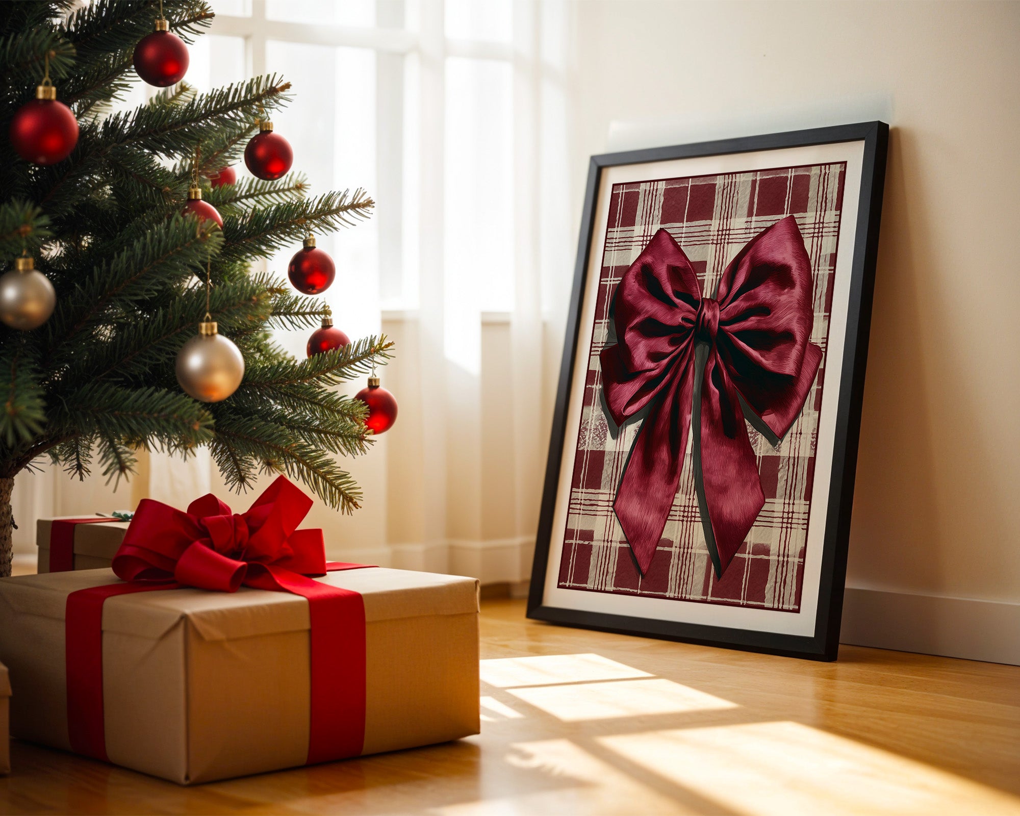 Rote Schleife kariertes Muster