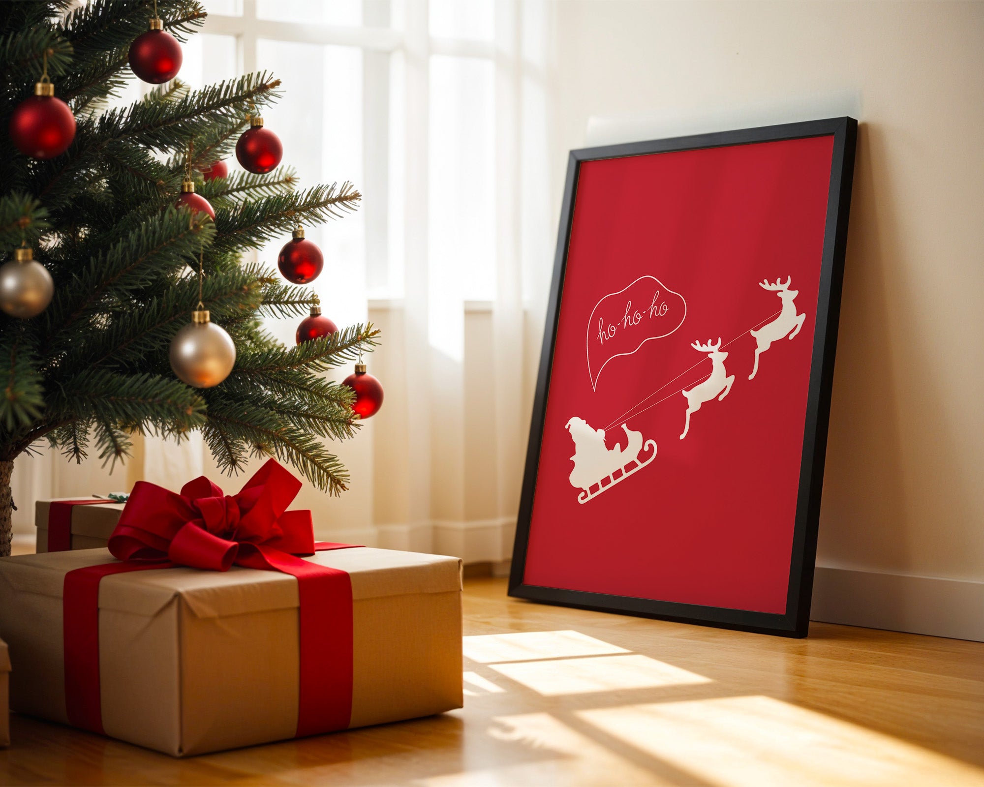 Weihnachtsmann Rentierschlitten Rot