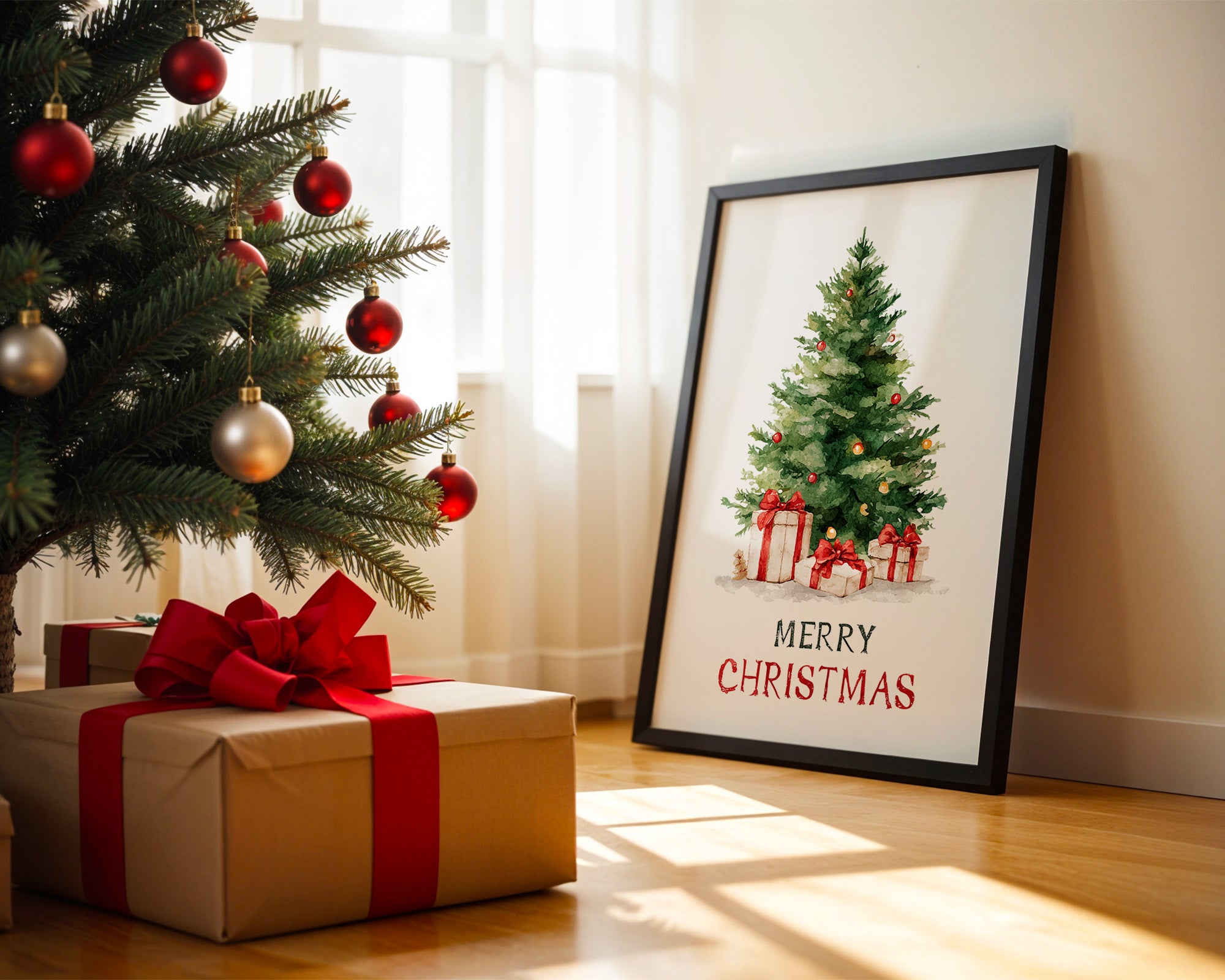 Weihnachtsbaum Geschenke Aquarell