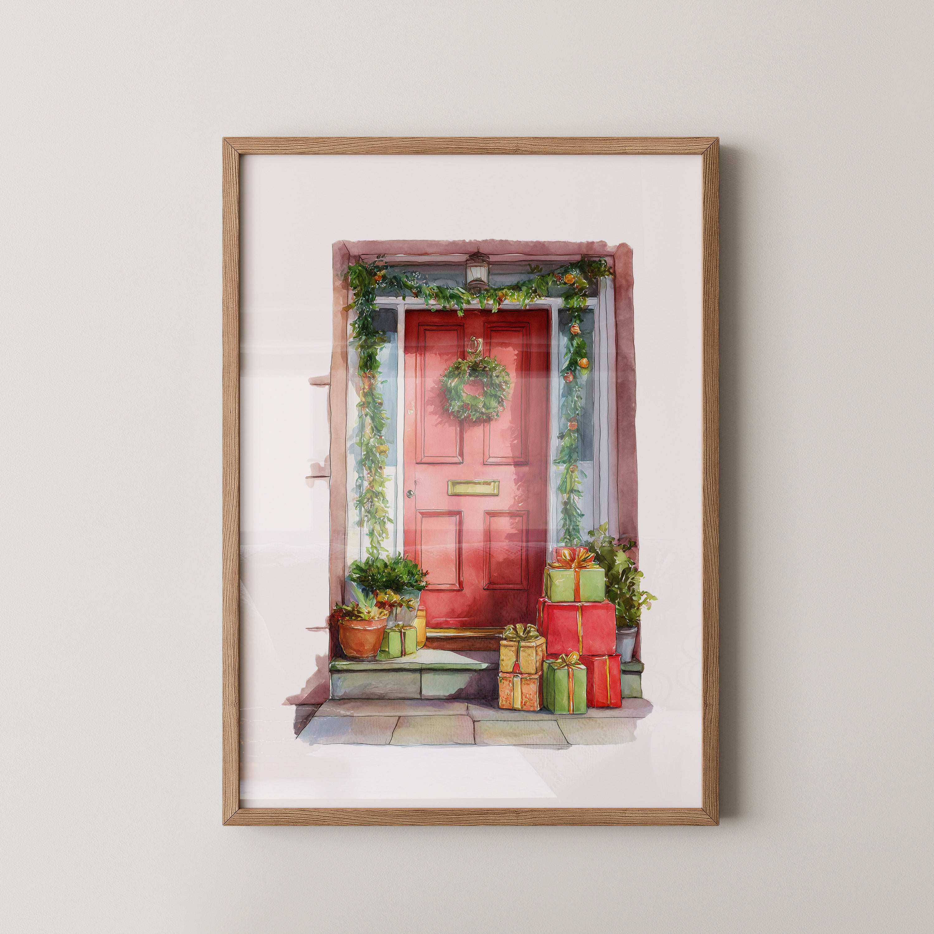 Weihnachtstür Aquarell Geschenke