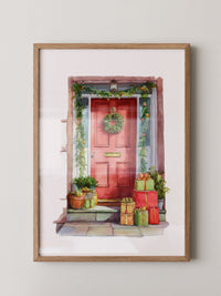 Weihnachtstür Aquarell Geschenke