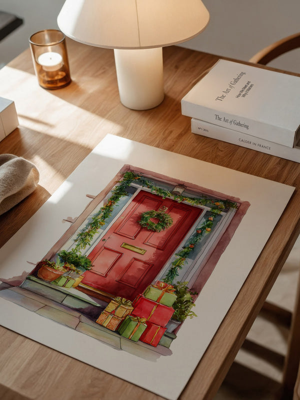 Weihnachtstür Aquarell Geschenke
