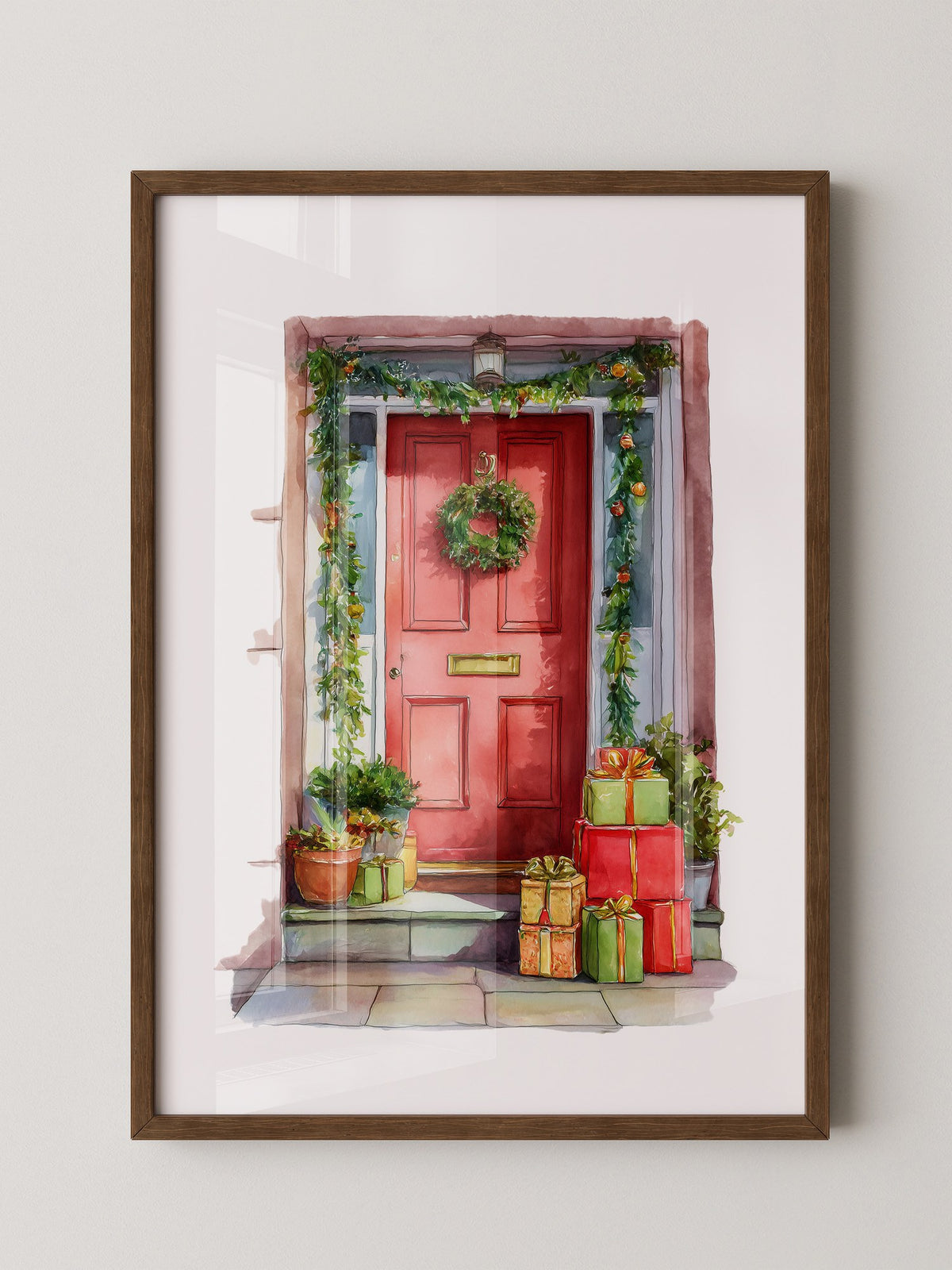 Weihnachtstür Aquarell Geschenke