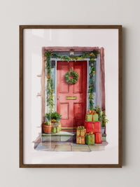 Weihnachtstür Aquarell Geschenke