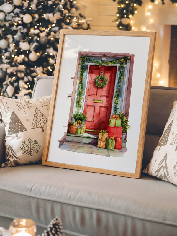 Weihnachtstür Aquarell Geschenke