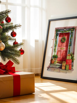 Weihnachtstür Aquarell Geschenke
