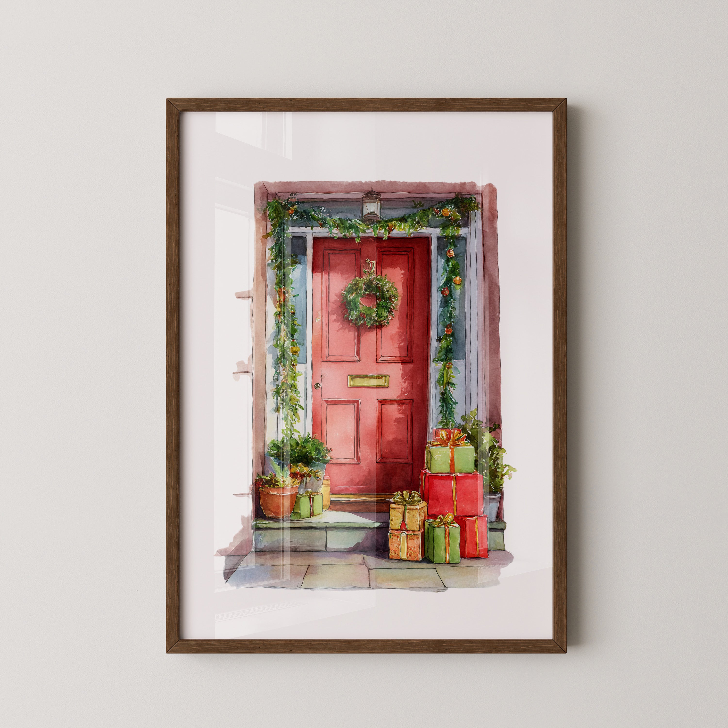 Weihnachtstür Aquarell Geschenke