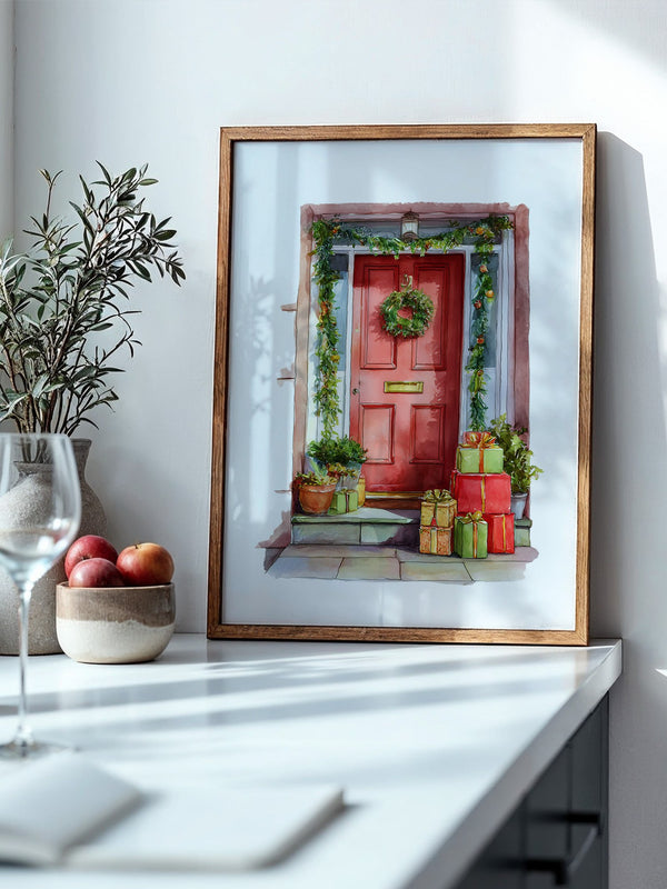 Weihnachtstür Aquarell Geschenke