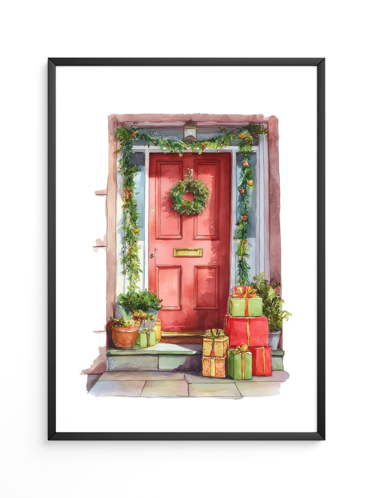Weihnachtstür Aquarell Geschenke
