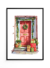 Weihnachtstür Aquarell Geschenke