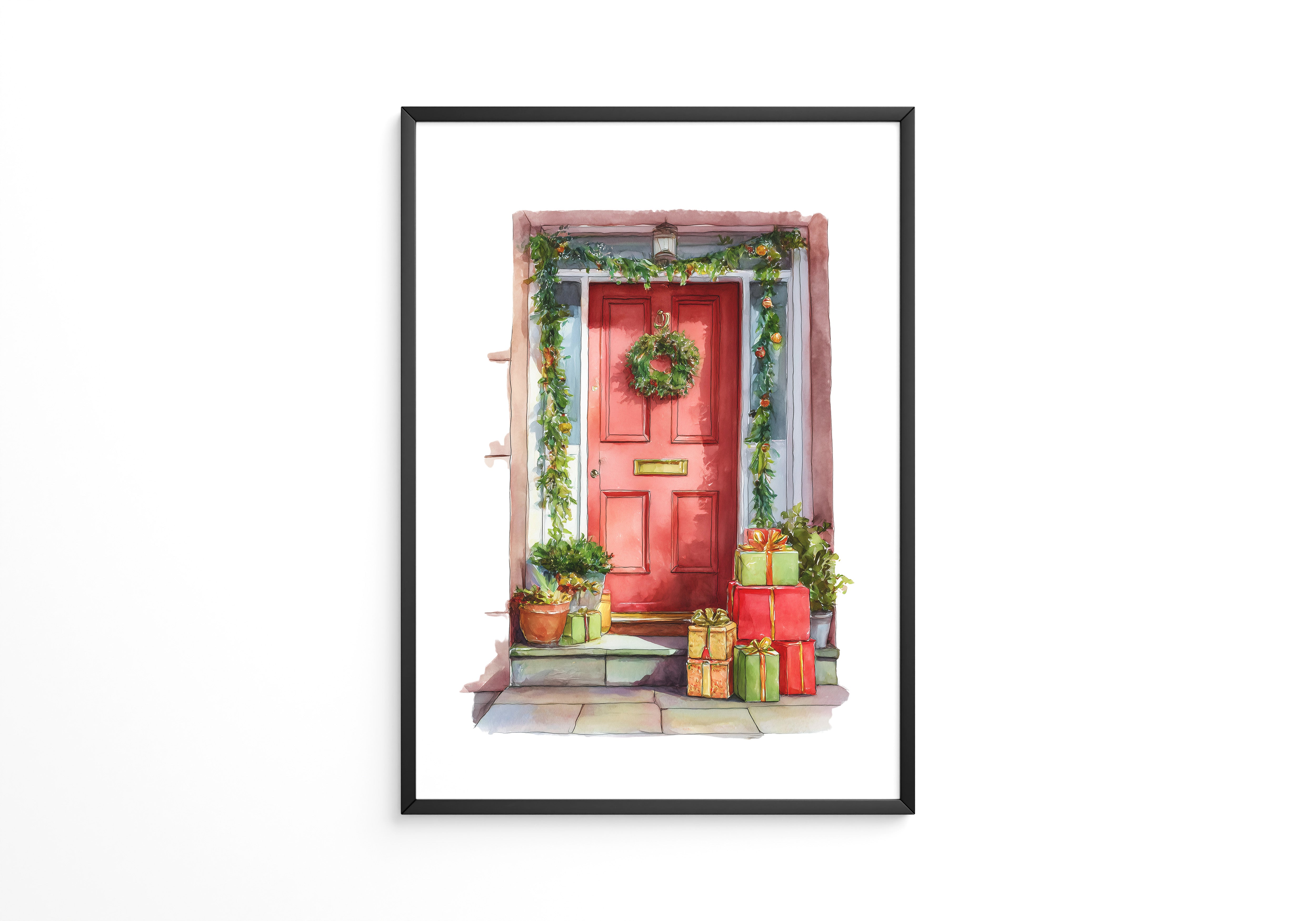 Weihnachtstür Aquarell Geschenke