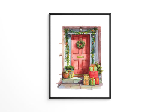 Weihnachtstür Aquarell Geschenke