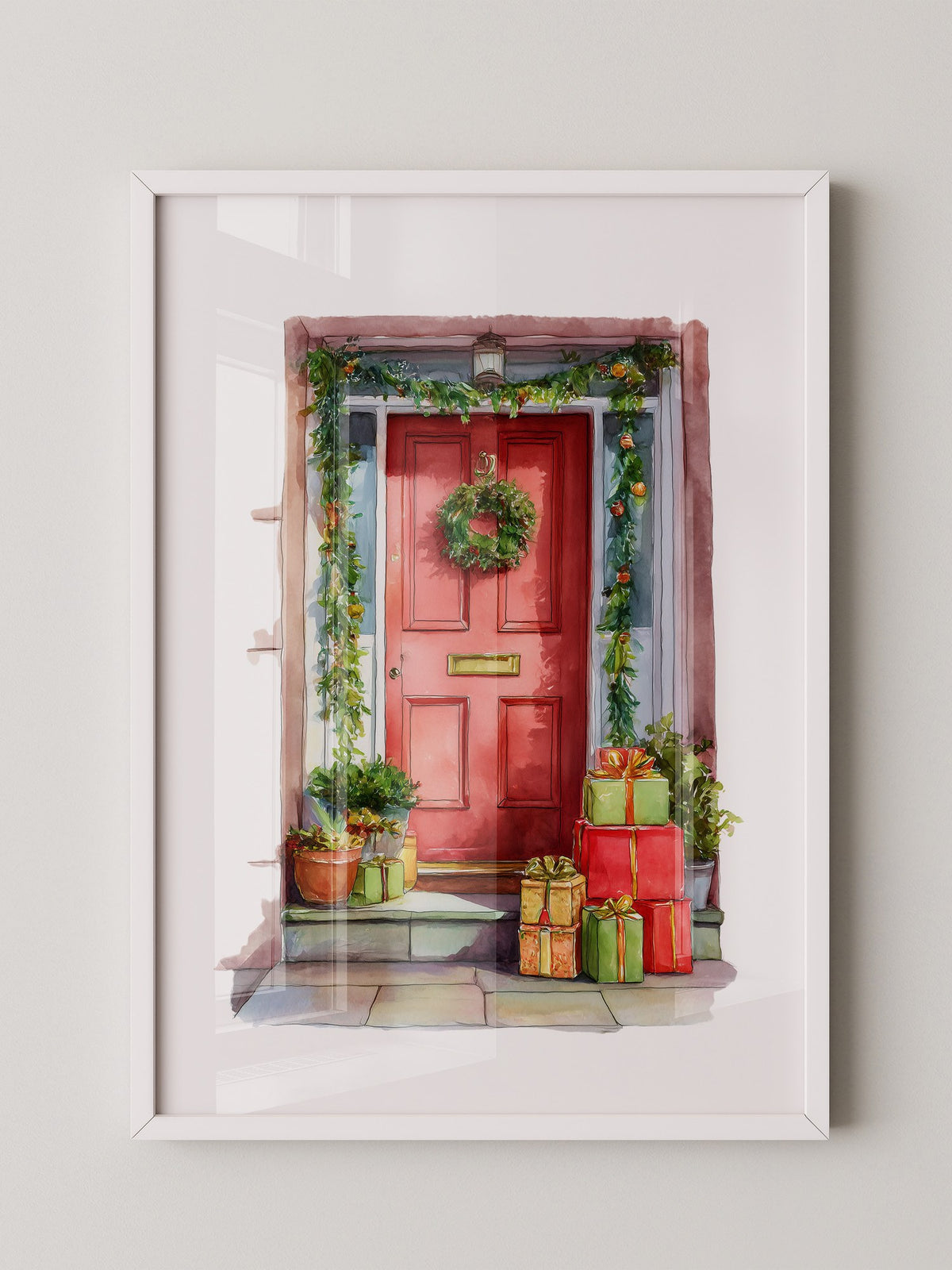 Weihnachtstür Aquarell Geschenke
