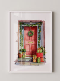 Weihnachtstür Aquarell Geschenke