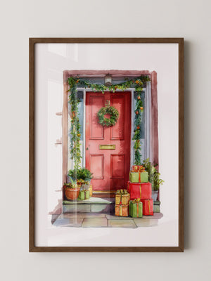 Weihnachtstür Aquarell Geschenke