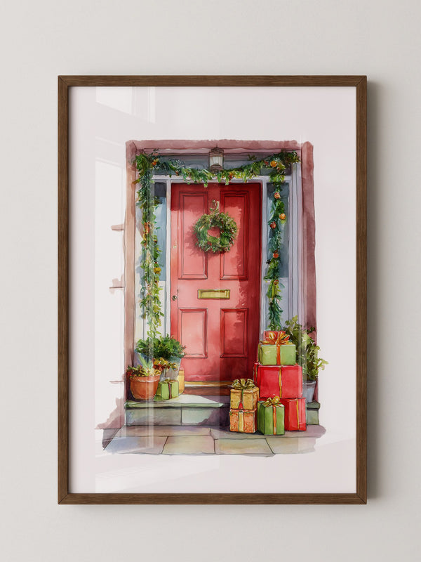 Weihnachtstür Aquarell Geschenke