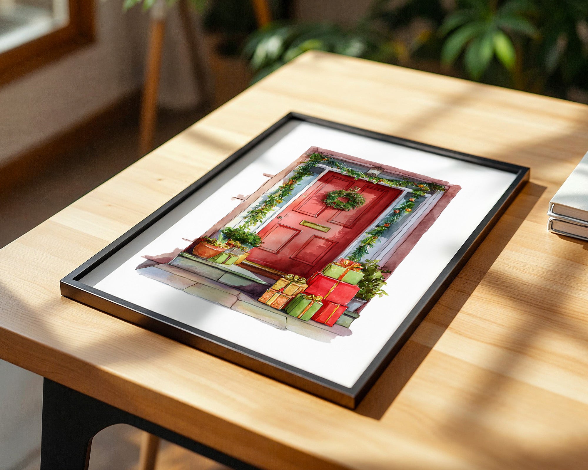 Weihnachtstür Aquarell Geschenke