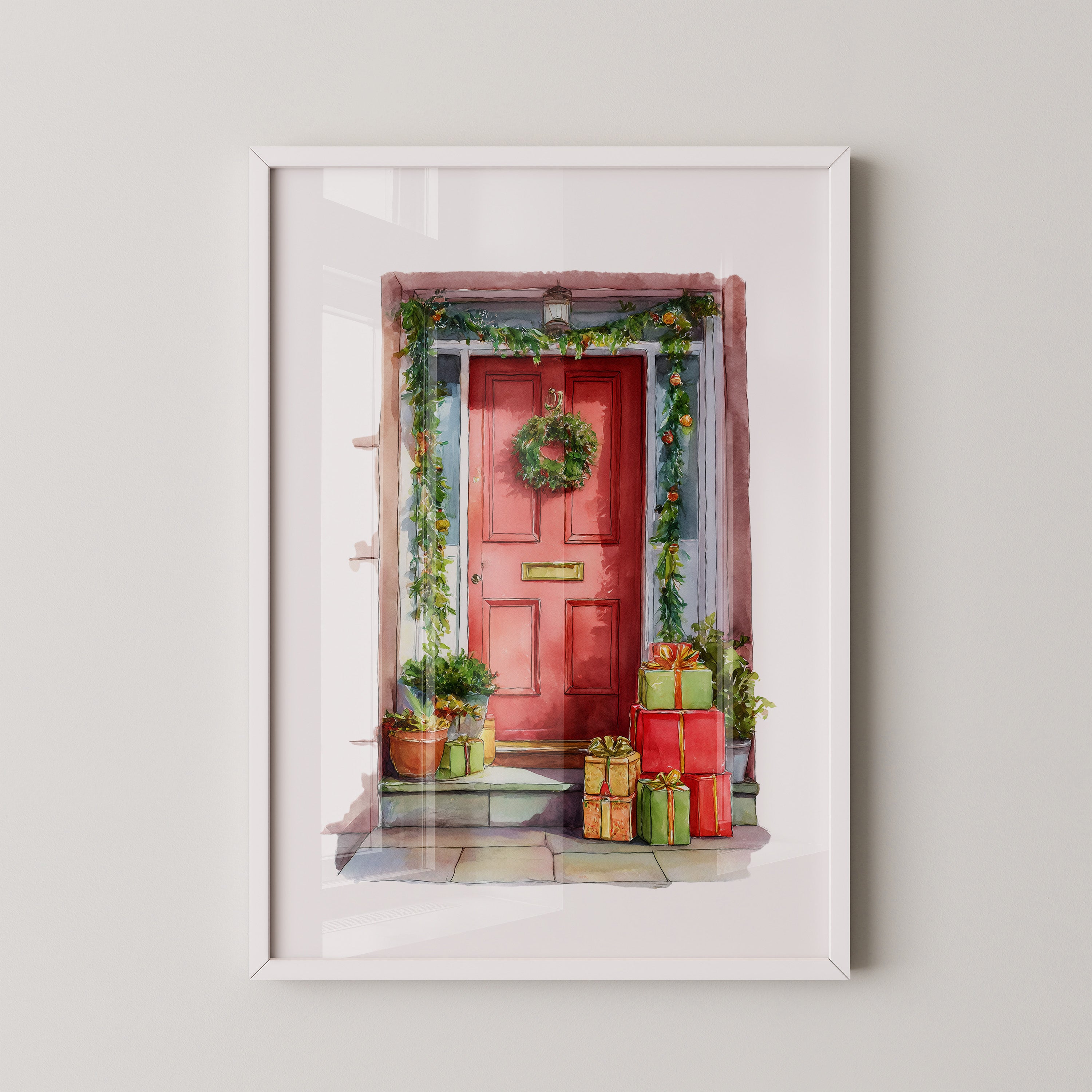 Weihnachtstür Aquarell Geschenke